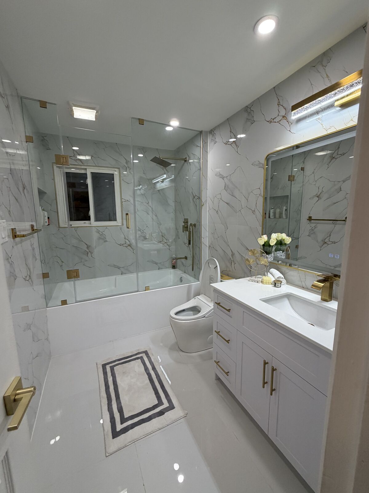 Marble Walk-In Shower & Vanity